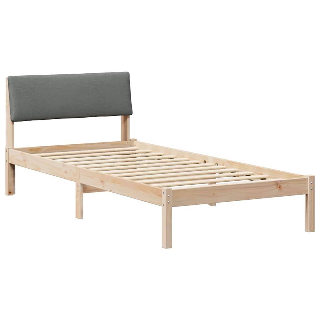 Sängram med huvudgavel brun och mörkgrå 90 x 190 cm Massiv furu