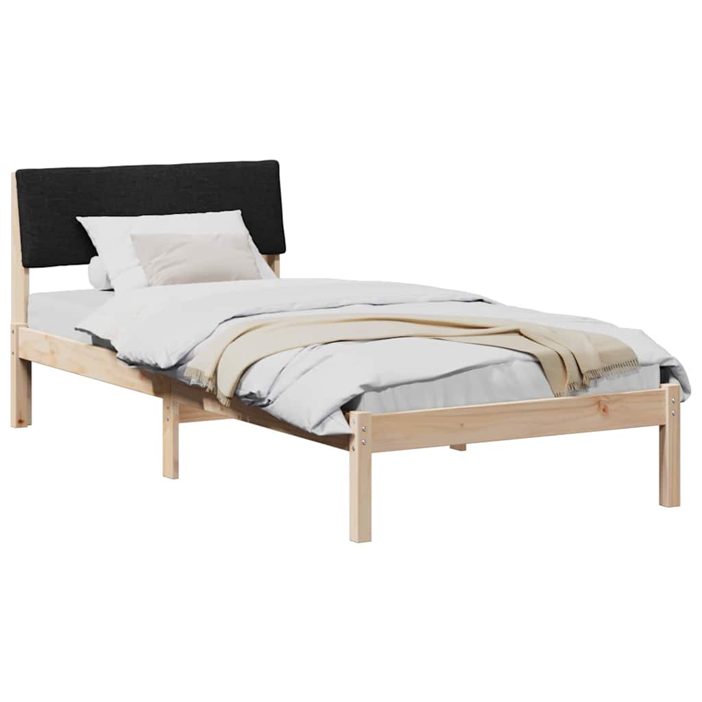 Sängram med huvudgavel Brun och svart 90 x 190 cm Massiv furu