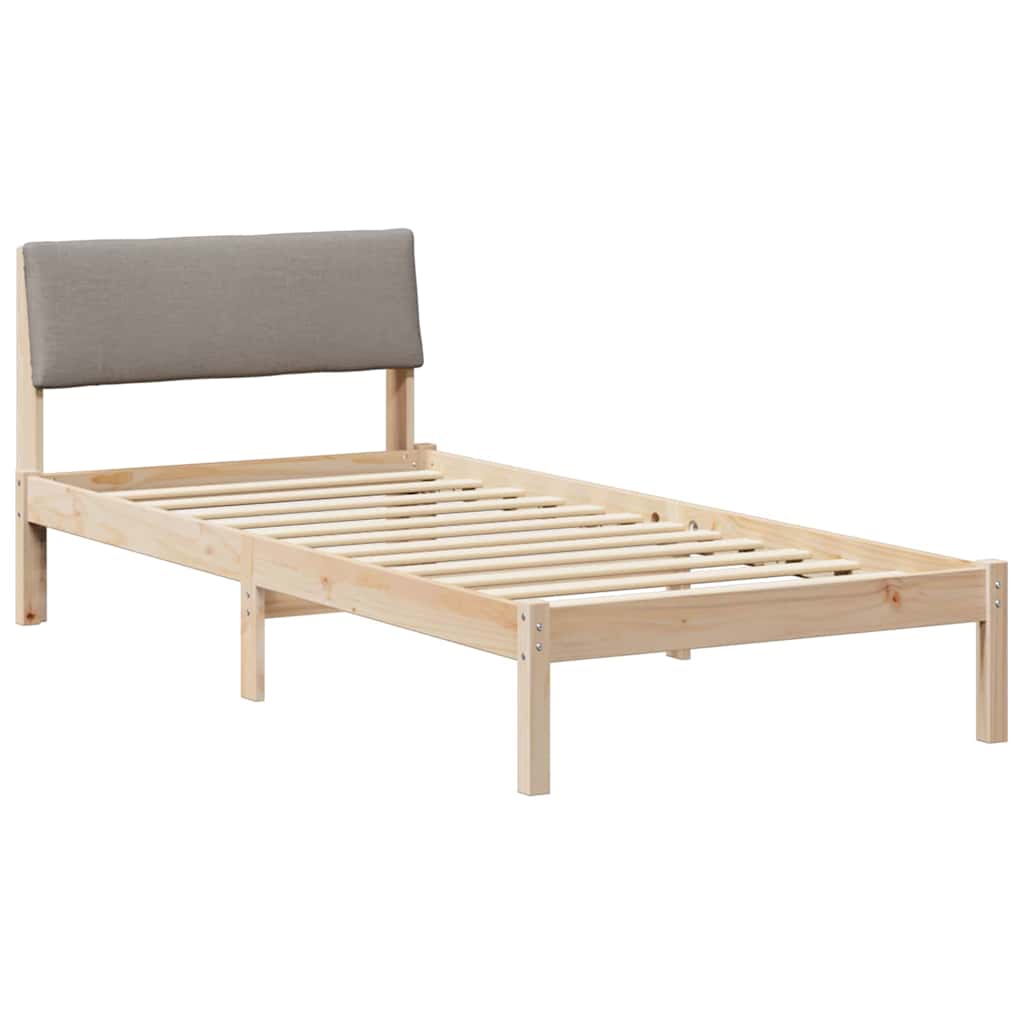 Sängram med huvudgavel Brun och taupe 90 x 190 cm Massiv furu