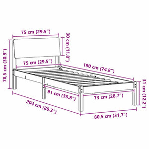 Sängram med huvudgavel Brun och ljusgrå 75 x 190 cm Massiv furu