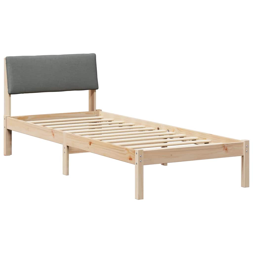 Sängram med huvudgavel brun och mörkgrå 75 x 190 cm Massiv furu