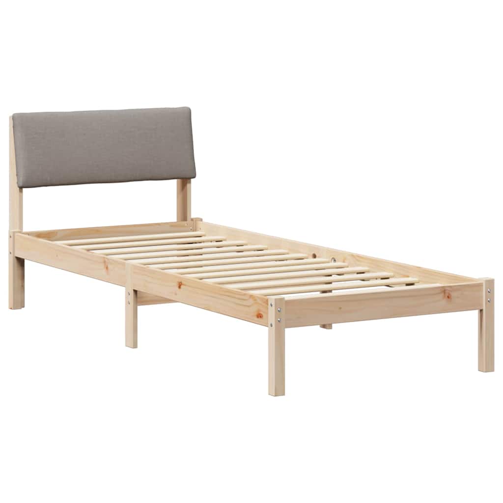 Sängram med huvudgavel Brun och taupe 75 x 190 cm Massiv furu