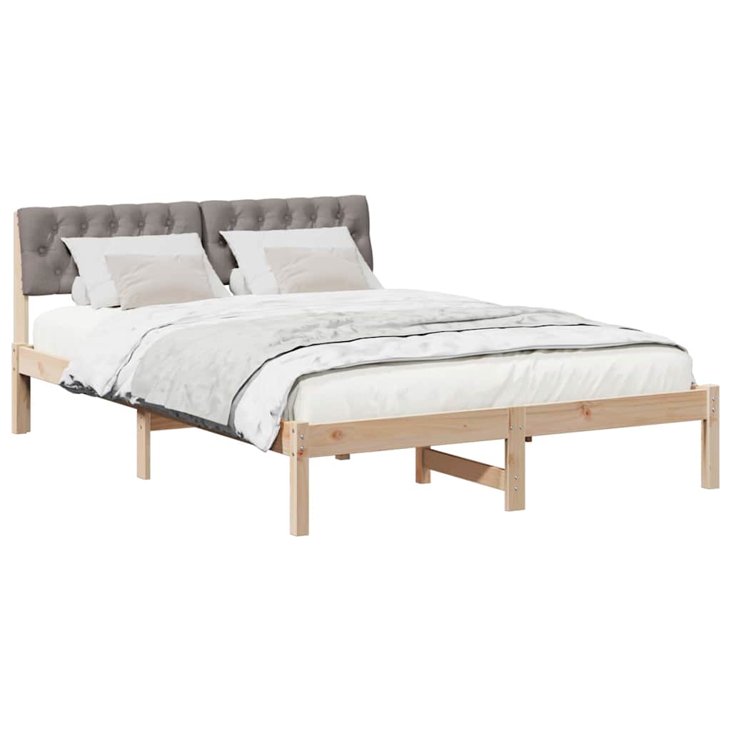 Sängram med huvudgavel Brun och taupe 160 x 200 cm Massiv furu