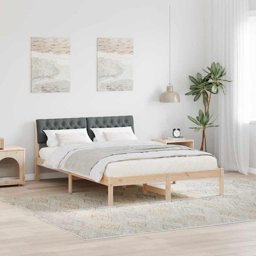 Sängram brun och mörkgrå 140 x 190 cm Massiv furu
