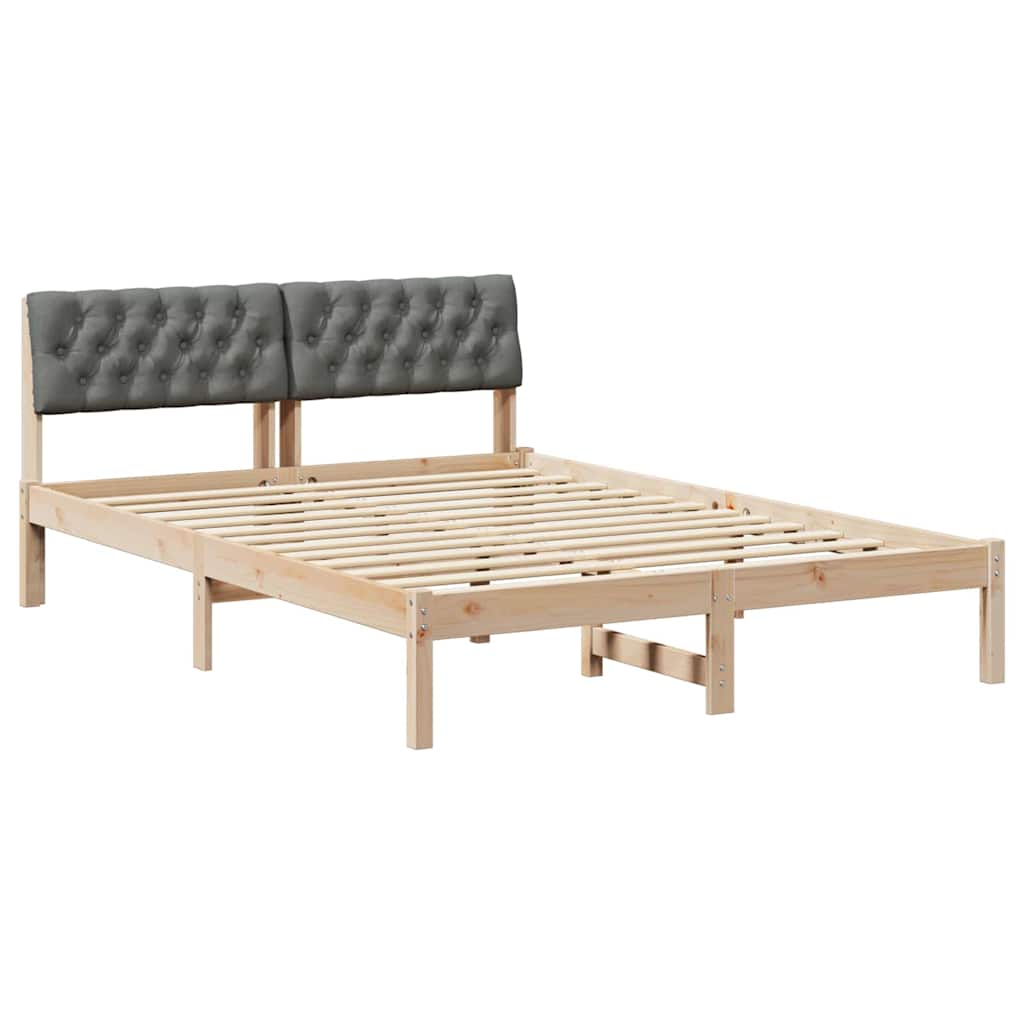 Sängram brun och mörkgrå 140 x 190 cm Massiv furu