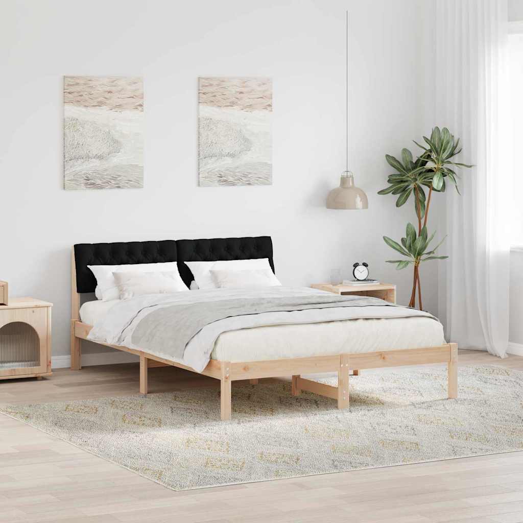Sängram med huvudgavel Brun och svart 140 x 190 cm Massiv furu