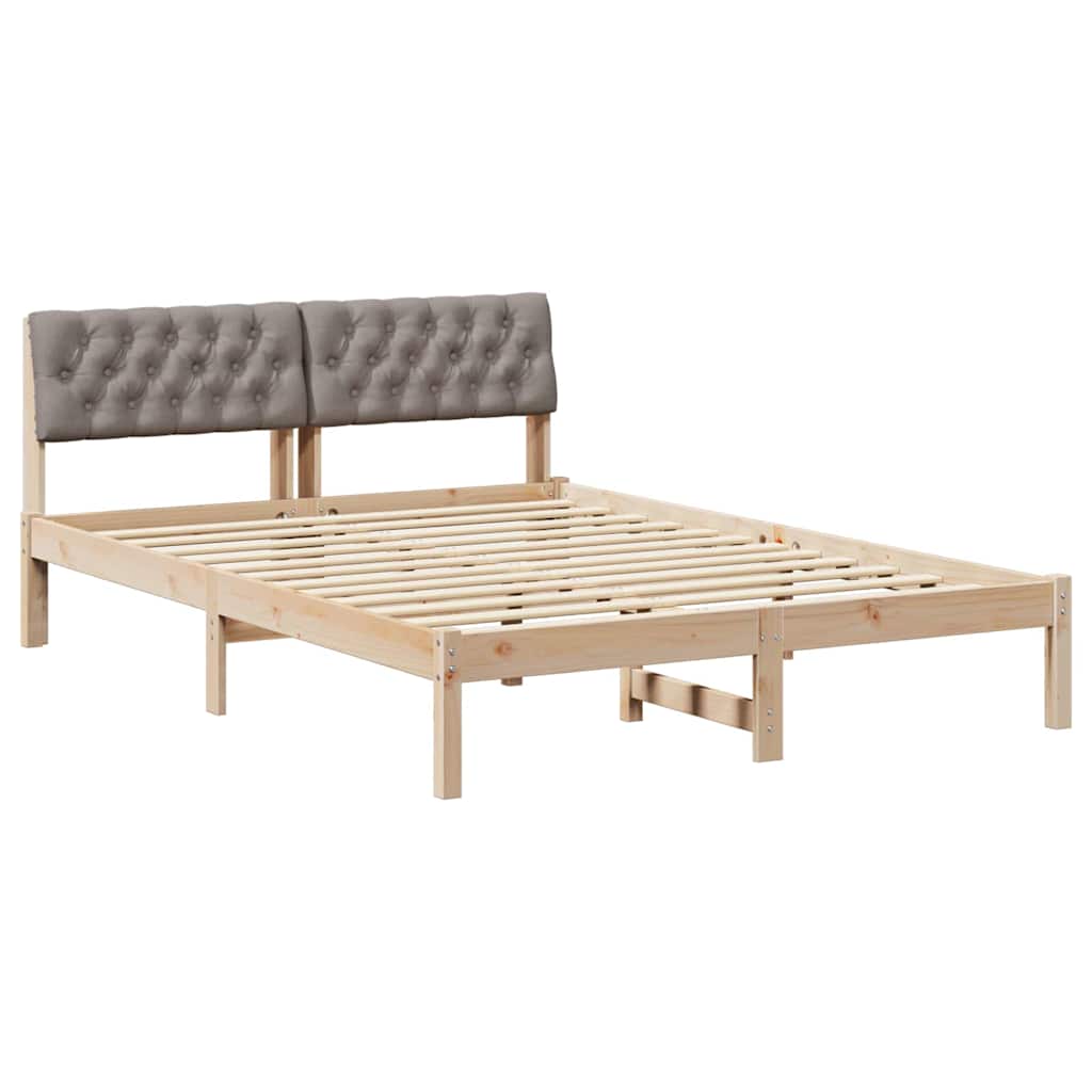 Sängram med huvudgavel Brun och taupe 140 x 190 cm Massiv furu