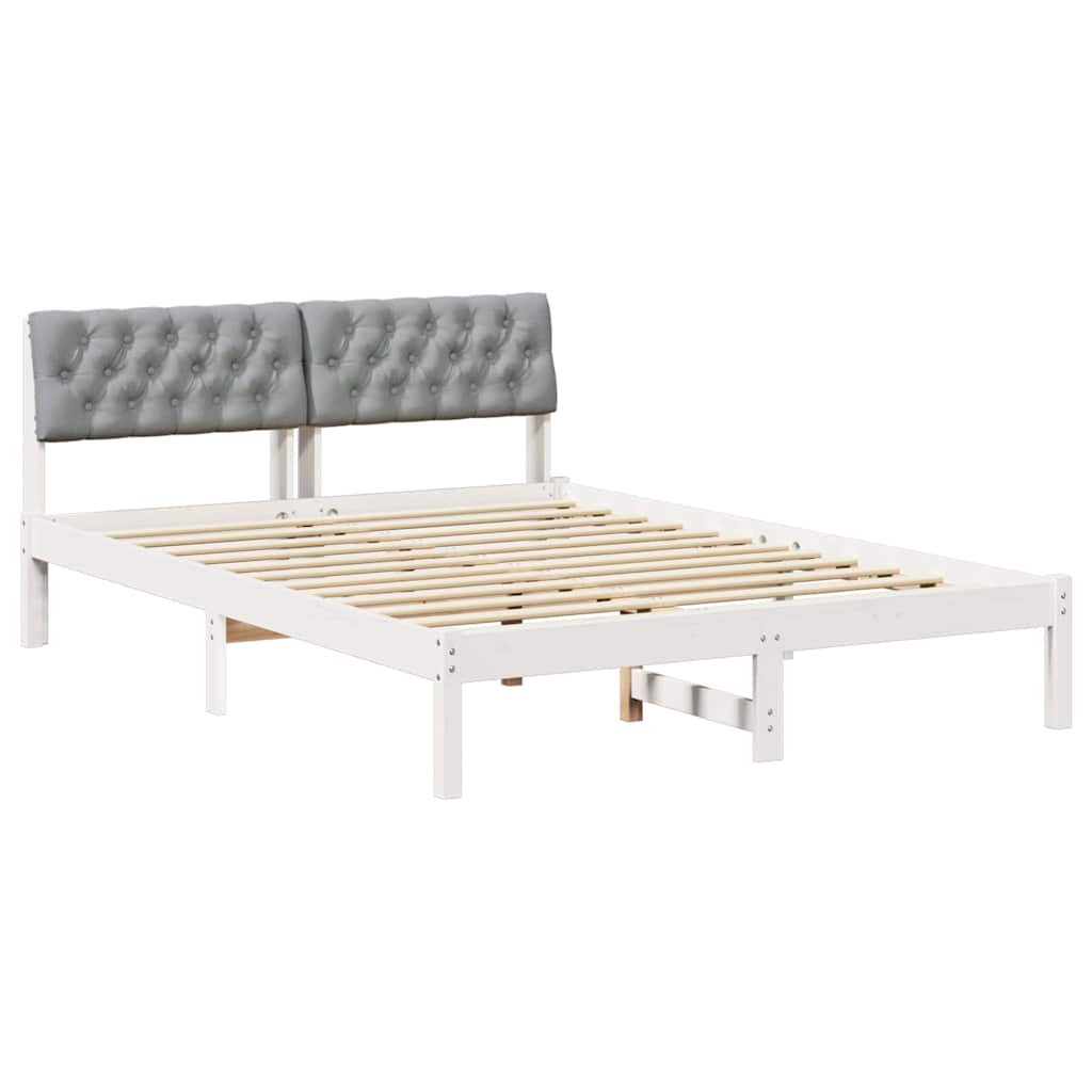 Sängram med huvudgavel Vit och ljusgrå 135 x 190 cm Massiv furu