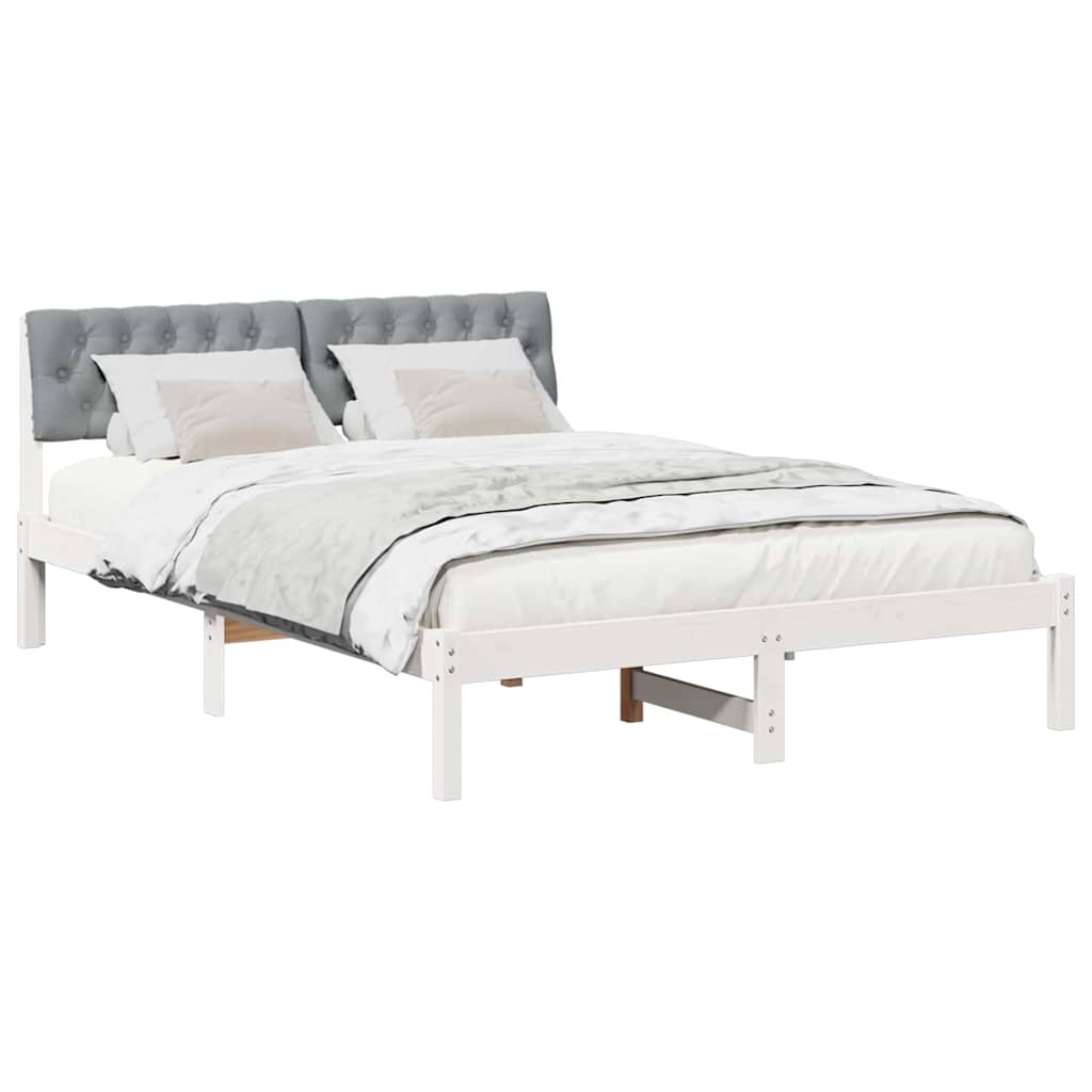 Sängram med huvudgavel Vit och ljusgrå 135 x 190 cm Massiv furu