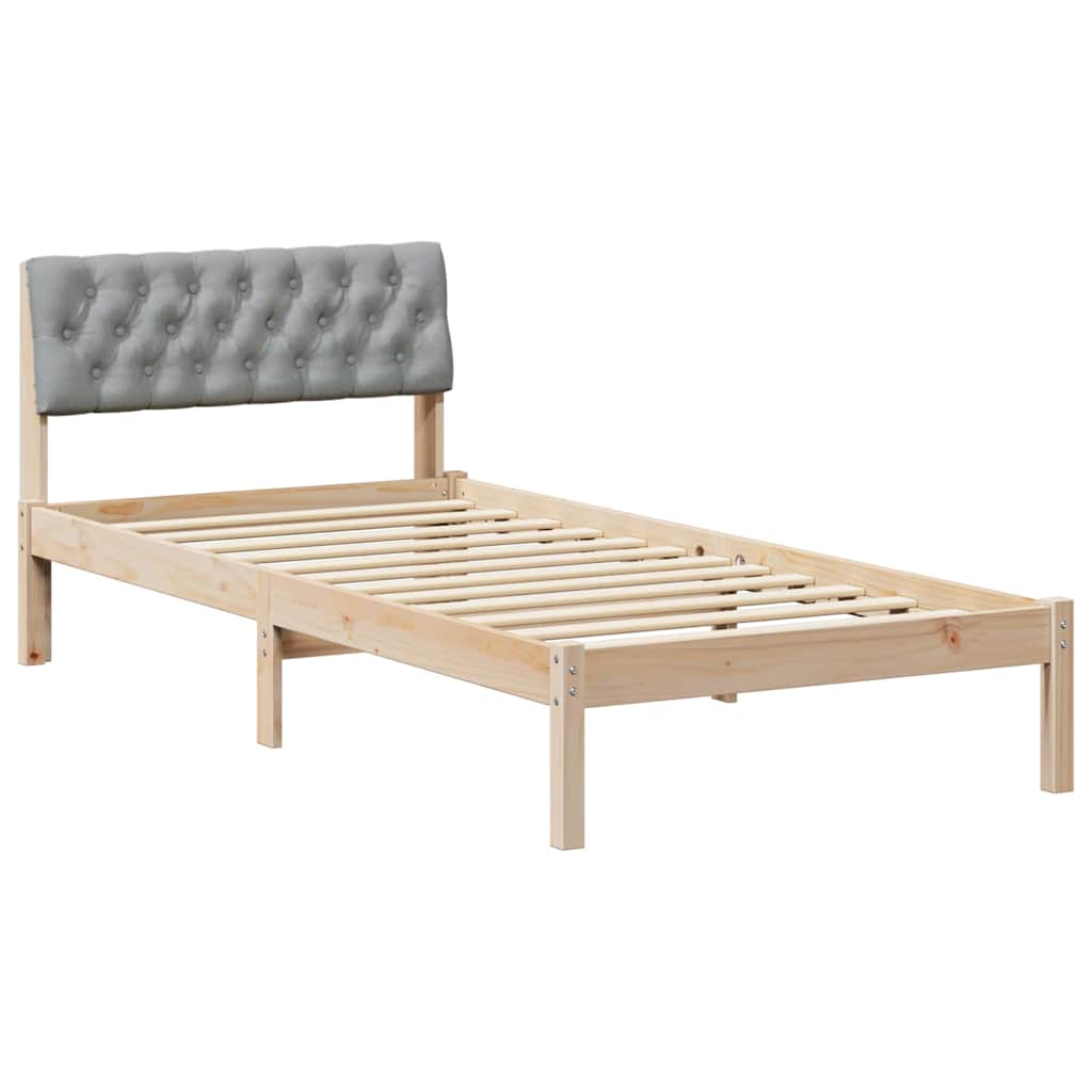 Sängram med huvudgavel Brun och ljusgrå 90 x 200 cm Massiv furu