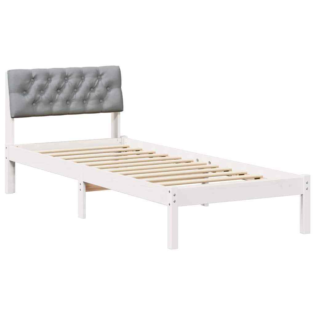 Sängram med huvudgavel Vit och ljusgrå 80 x 200 cm Massiv furu