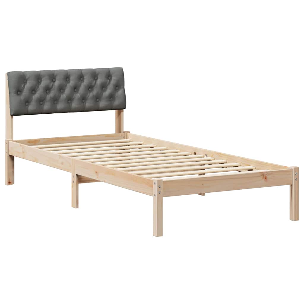 Sängram med huvudgavel brun och mörkgrå 90 x 190 cm Massiv furu
