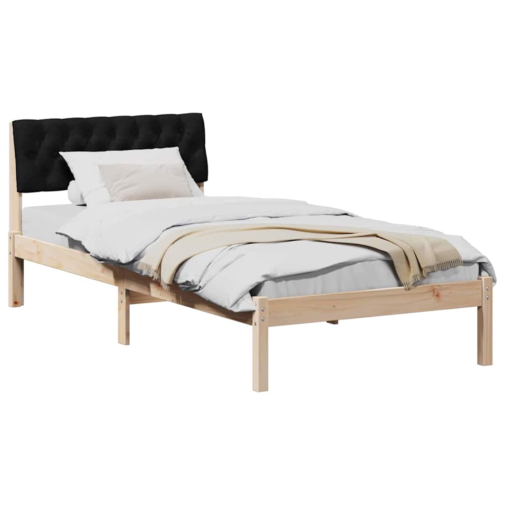 Sängram med huvudgavel Brun och svart 90 x 190 cm Massiv furu