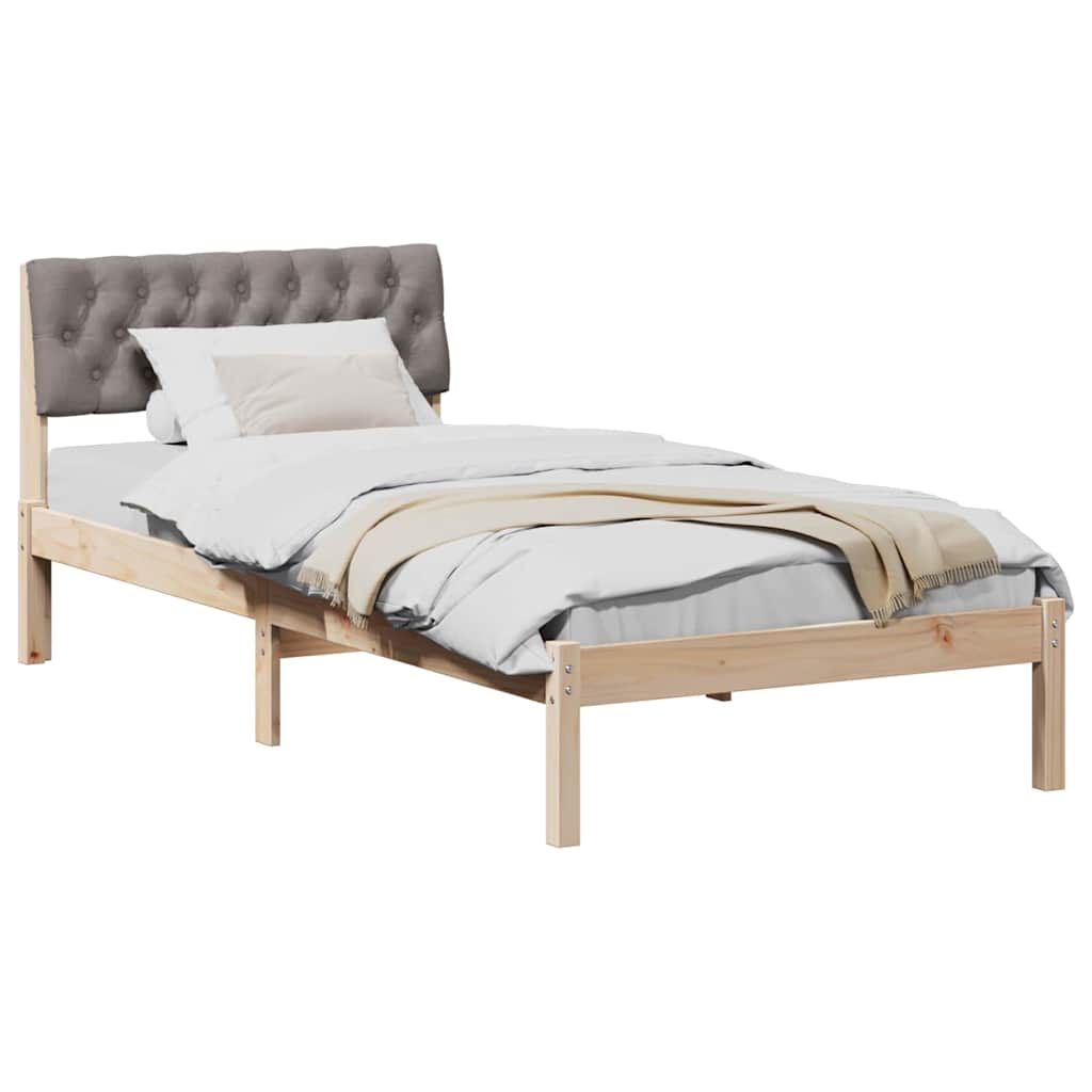 Sängram med huvudgavel Brun och taupe 90 x 190 cm Massiv furu
