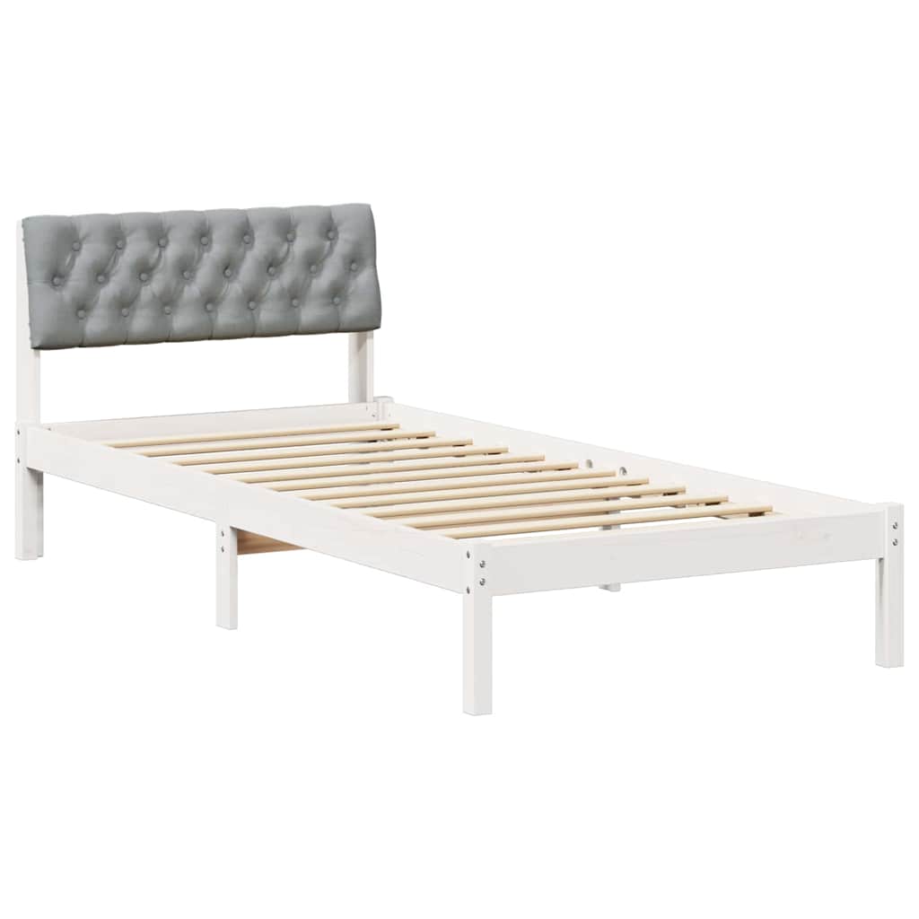 Sängram med huvudgavel Vit och ljusgrå 90 x 190 cm Massiv furu