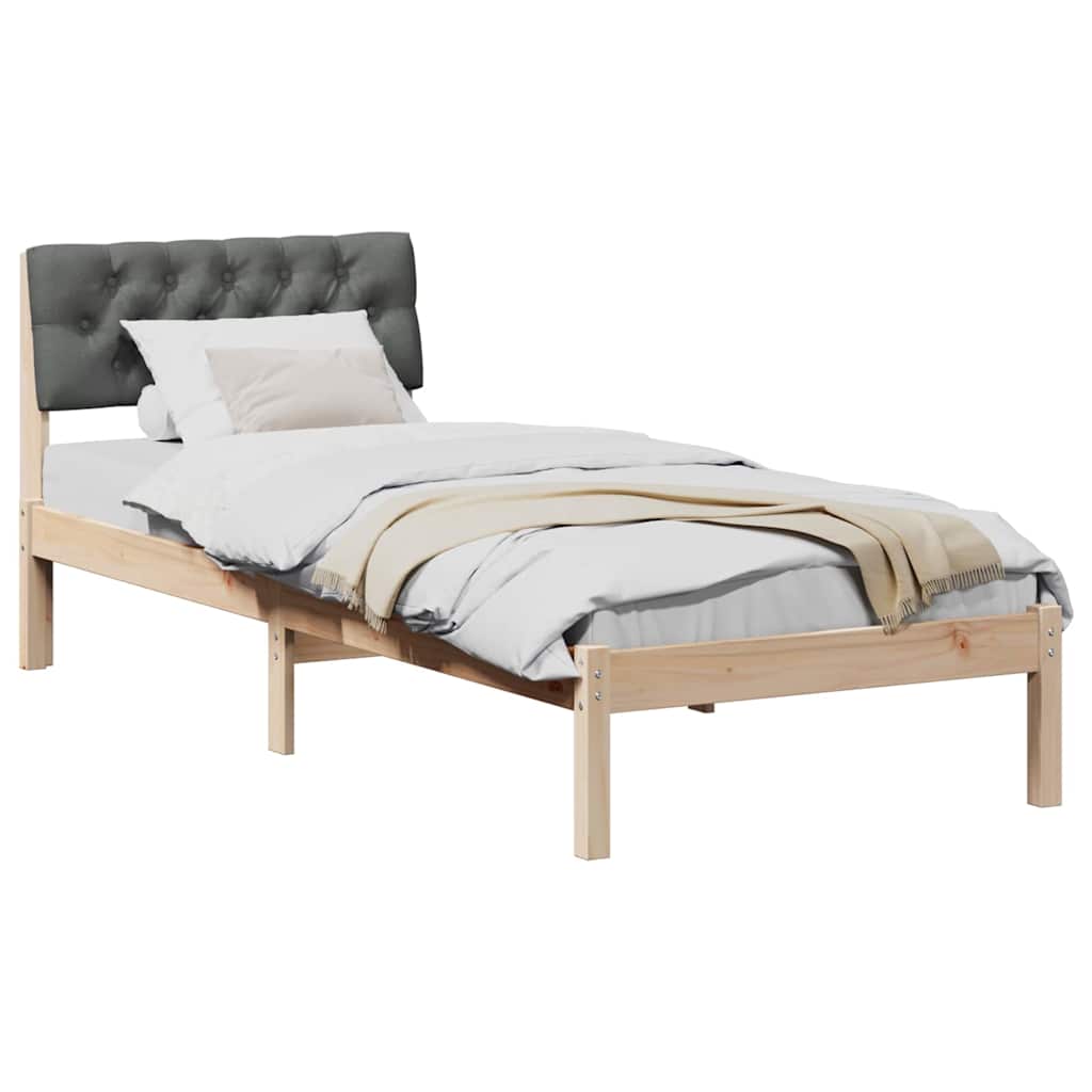 Sängram med huvudgavel brun och mörkgrå 75 x 190 cm Massiv furu