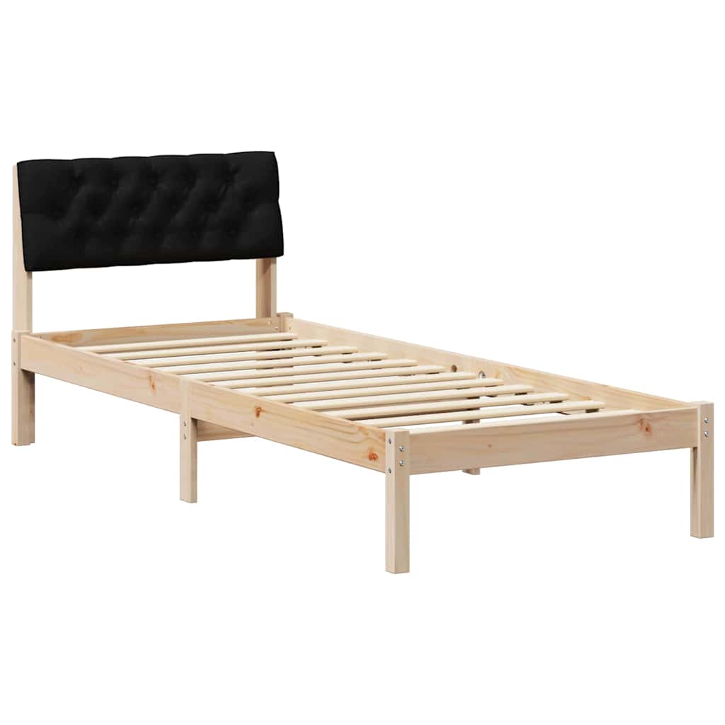 Sängram med huvudgavel Brun och svart 75 x 190 cm Massiv furu