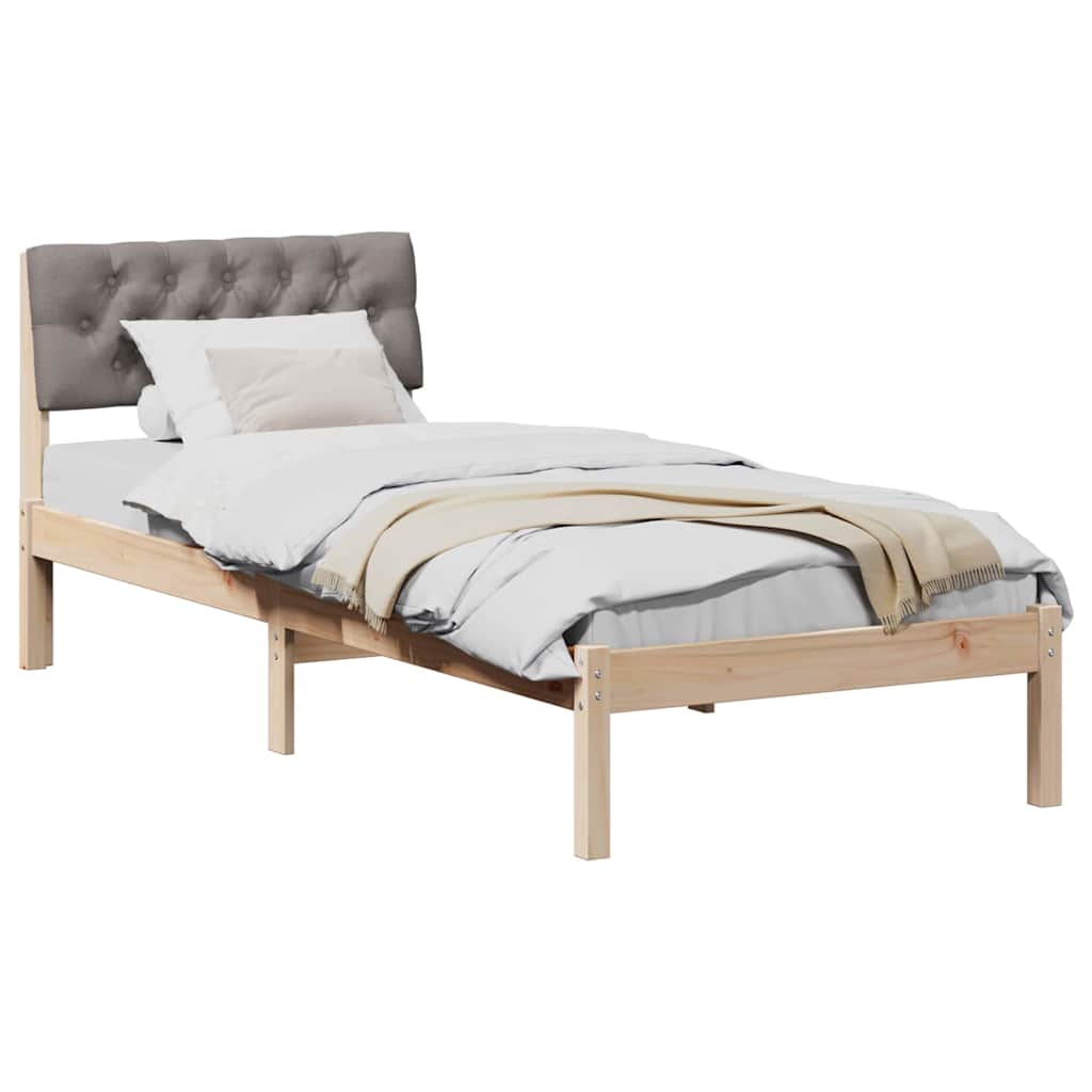 Sängram med huvudgavel Brun och taupe 75 x 190 cm Massiv furu
