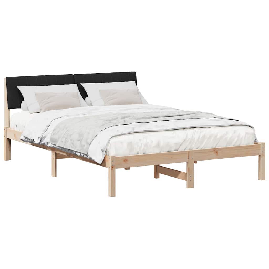 Sängram med huvudgavel Brun och svart 135 x 190 cm Massiv furu