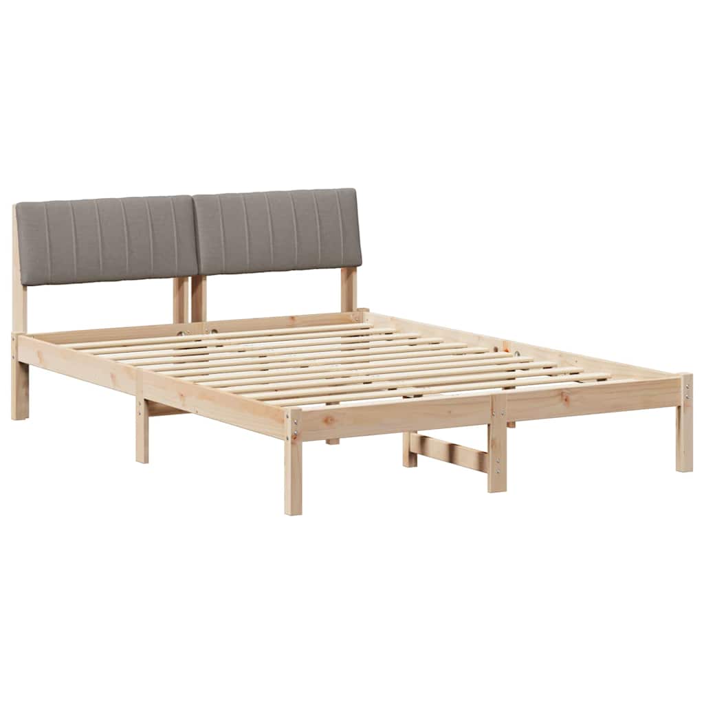 Sängram med huvudgavel Brun och taupe 135 x 190 cm Massiv furu