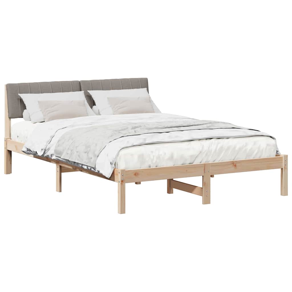 Sängram med huvudgavel Brun och taupe 135 x 190 cm Massiv furu