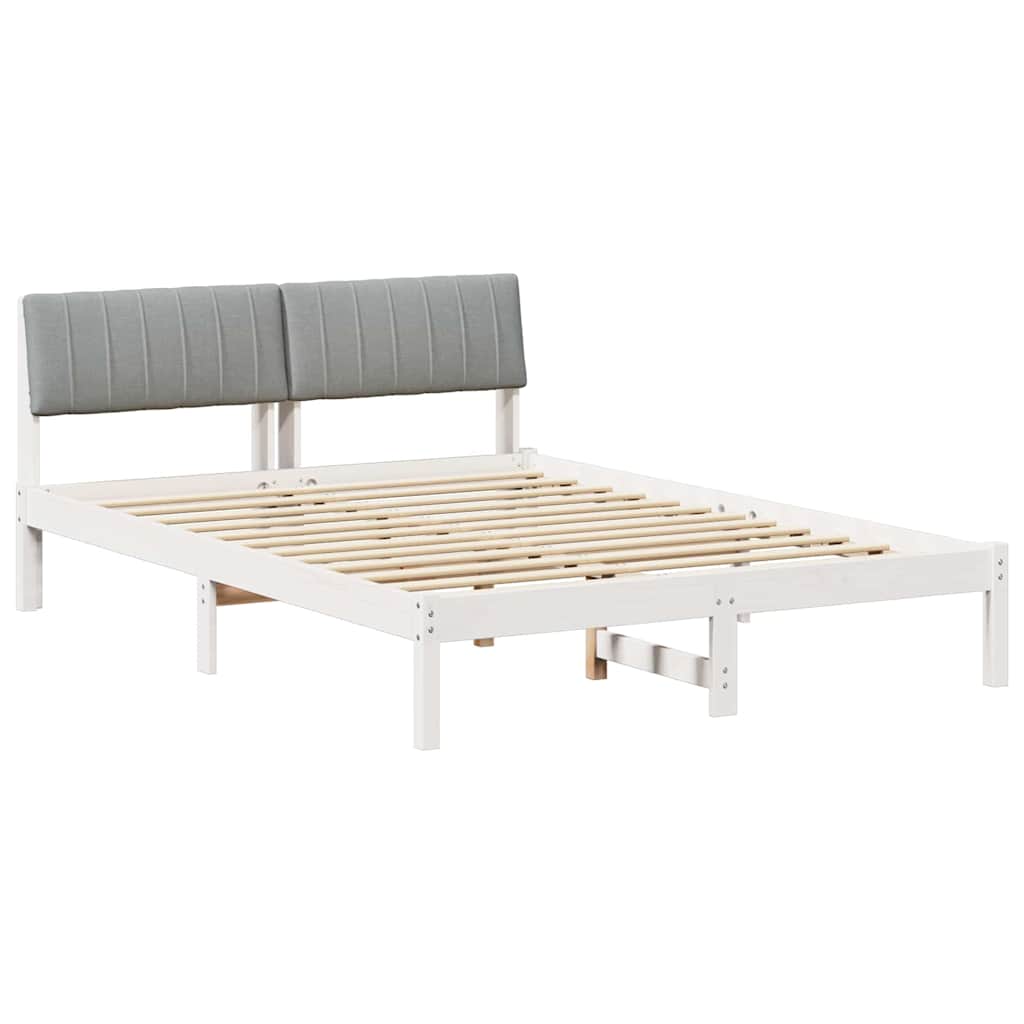 Sängram med huvudgavel Vit och ljusgrå 135 x 190 cm Massiv furu