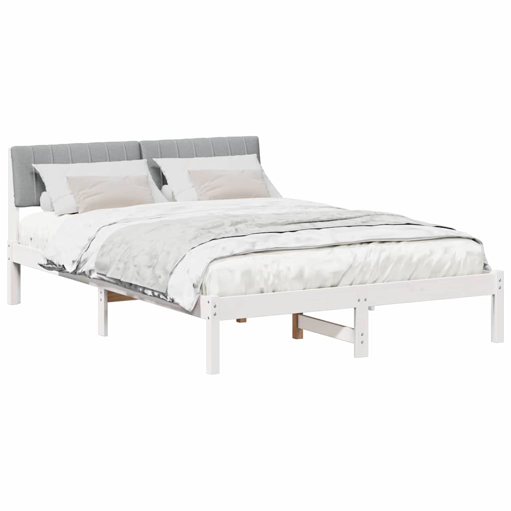 Sängram med huvudgavel Vit och ljusgrå 135 x 190 cm Massiv furu
