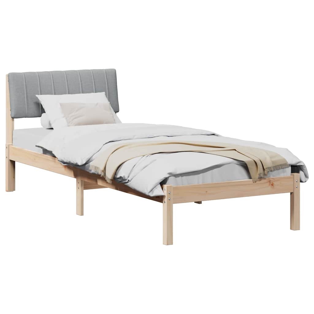 Sängram med huvudgavel Brun och ljusgrå 75 x 190 cm Massiv furu