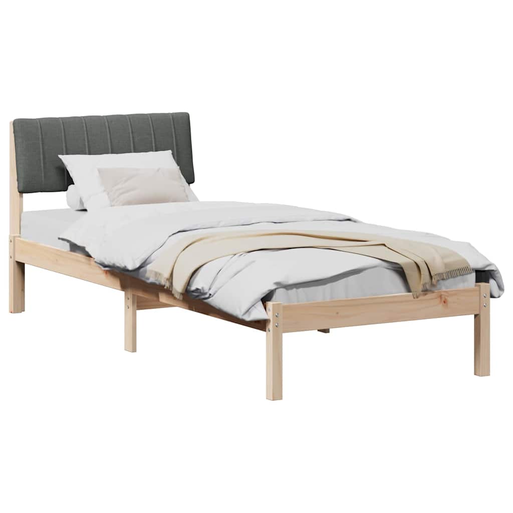 Sängram med huvudgavel brun och mörkgrå 75 x 190 cm Massiv furu