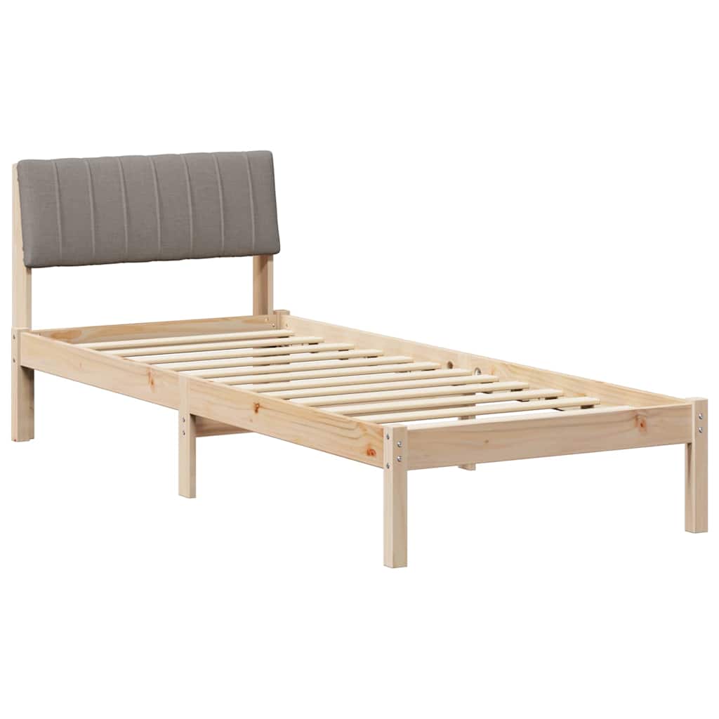 Sängram med huvudgavel Brun och taupe 75 x 190 cm Massiv furu