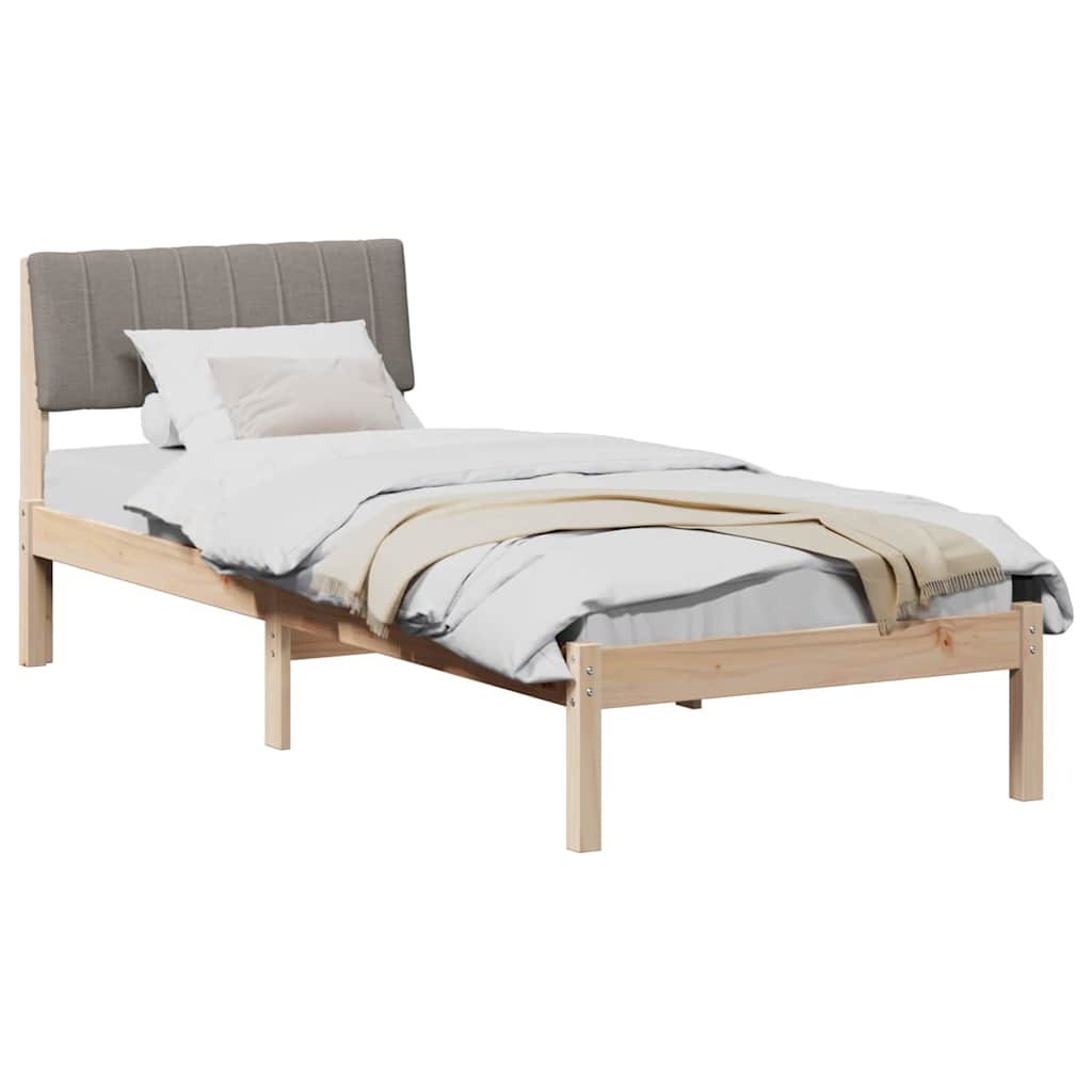 Sängram med huvudgavel Brun och taupe 75 x 190 cm Massiv furu