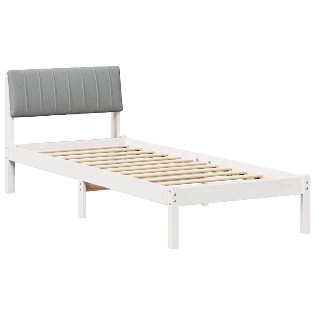 Sängram med huvudgavel Vit och ljusgrå 75 x 190 cm Massiv furu