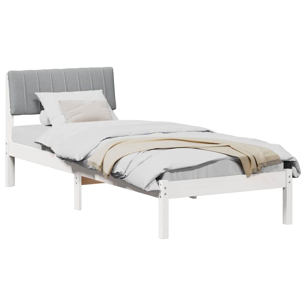 Sängram med huvudgavel Vit och ljusgrå 75 x 190 cm Massiv furu