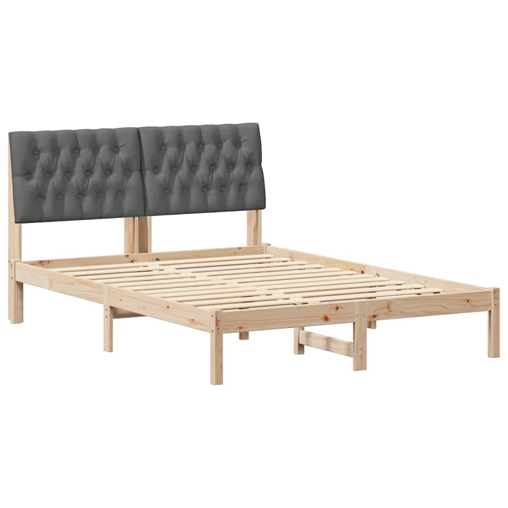 Sängram med Klädd Huvudgavel Brun 135 x 190 cm Massiv furu