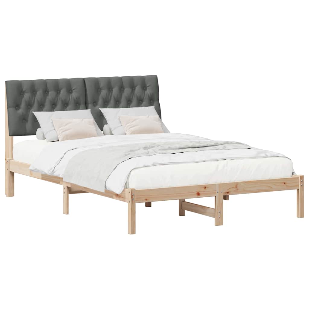 Sängram med Klädd Huvudgavel Brun 135 x 190 cm Massiv furu