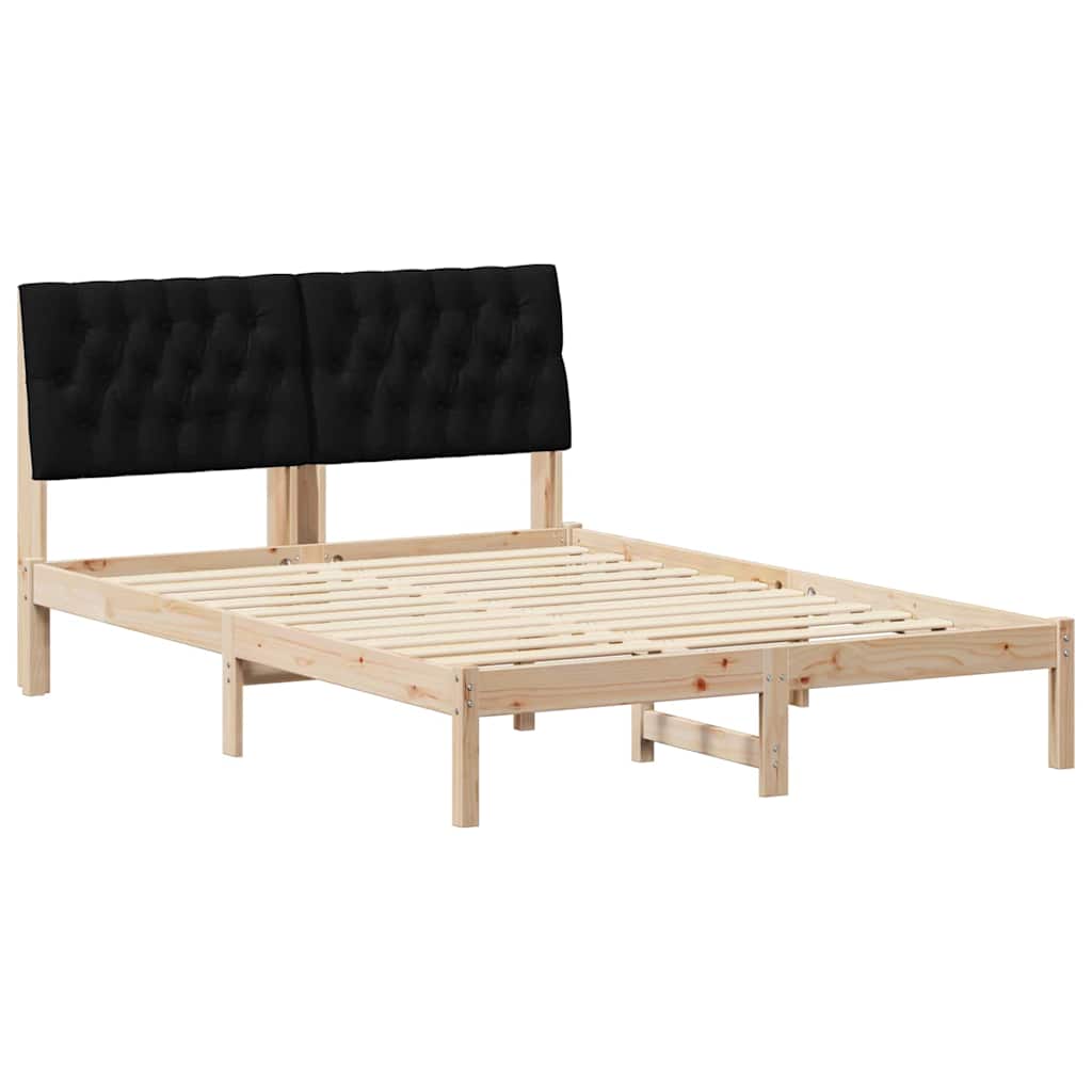 Sängram med Klädd Huvudgavel Brun 135 x 190 cm Massiv furu