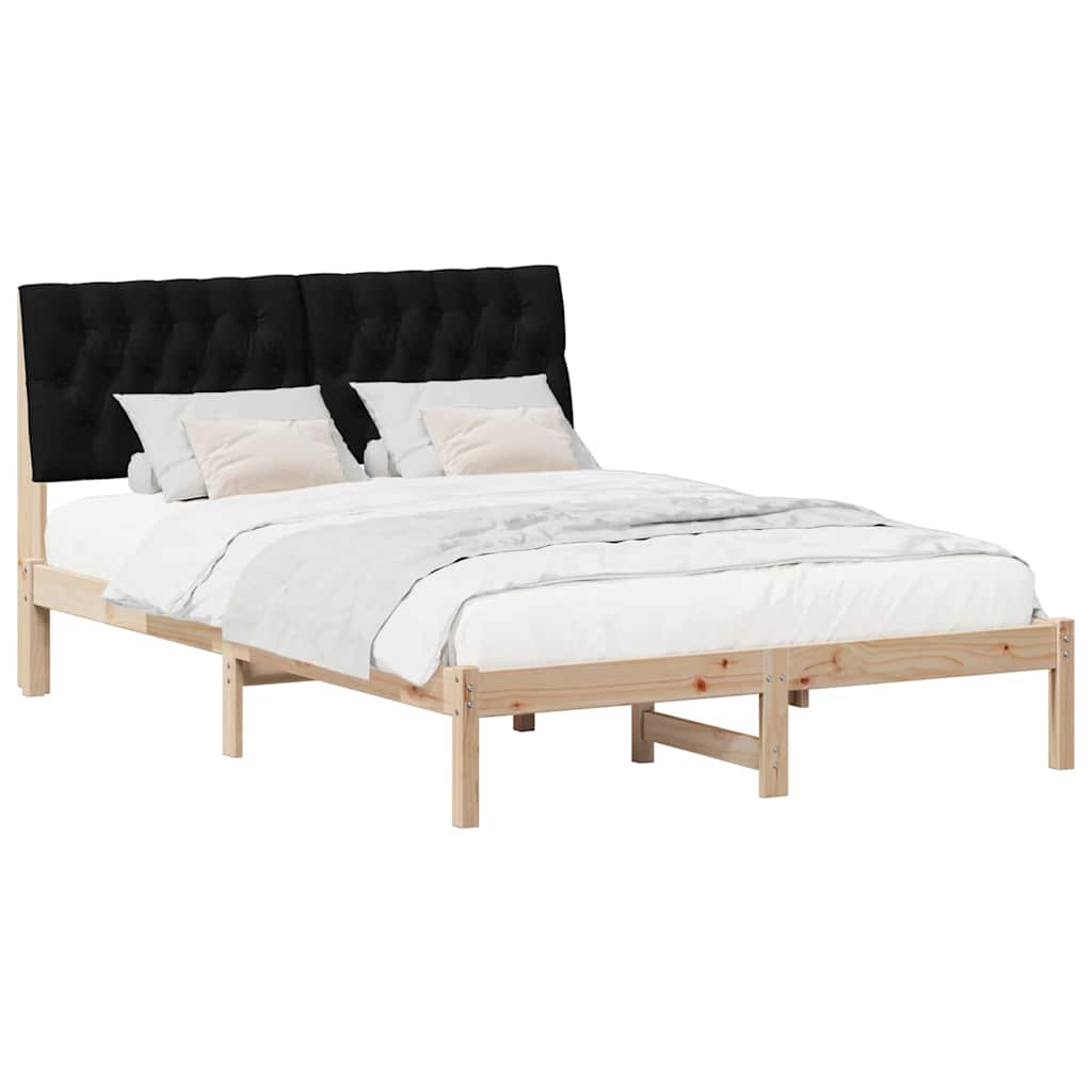 Sängram med Klädd Huvudgavel Brun 135 x 190 cm Massiv furu