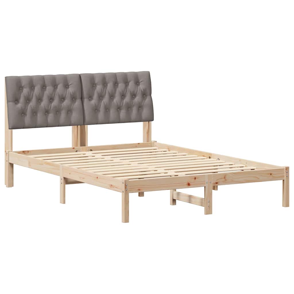 Sängram med Klädd Huvudgavel Brun 135 x 190 cm Massiv furu