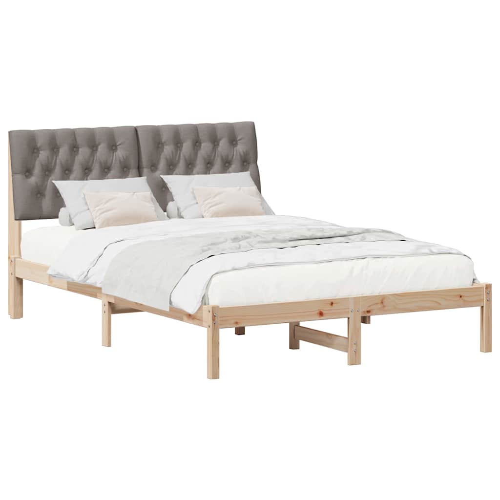 Sängram med Klädd Huvudgavel Brun 135 x 190 cm Massiv furu