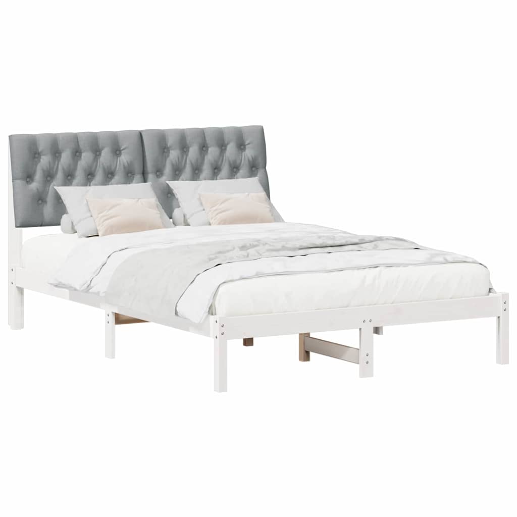 Sängram med Klädd Huvudgavel Vit 135 x 190 cm Massiv furu