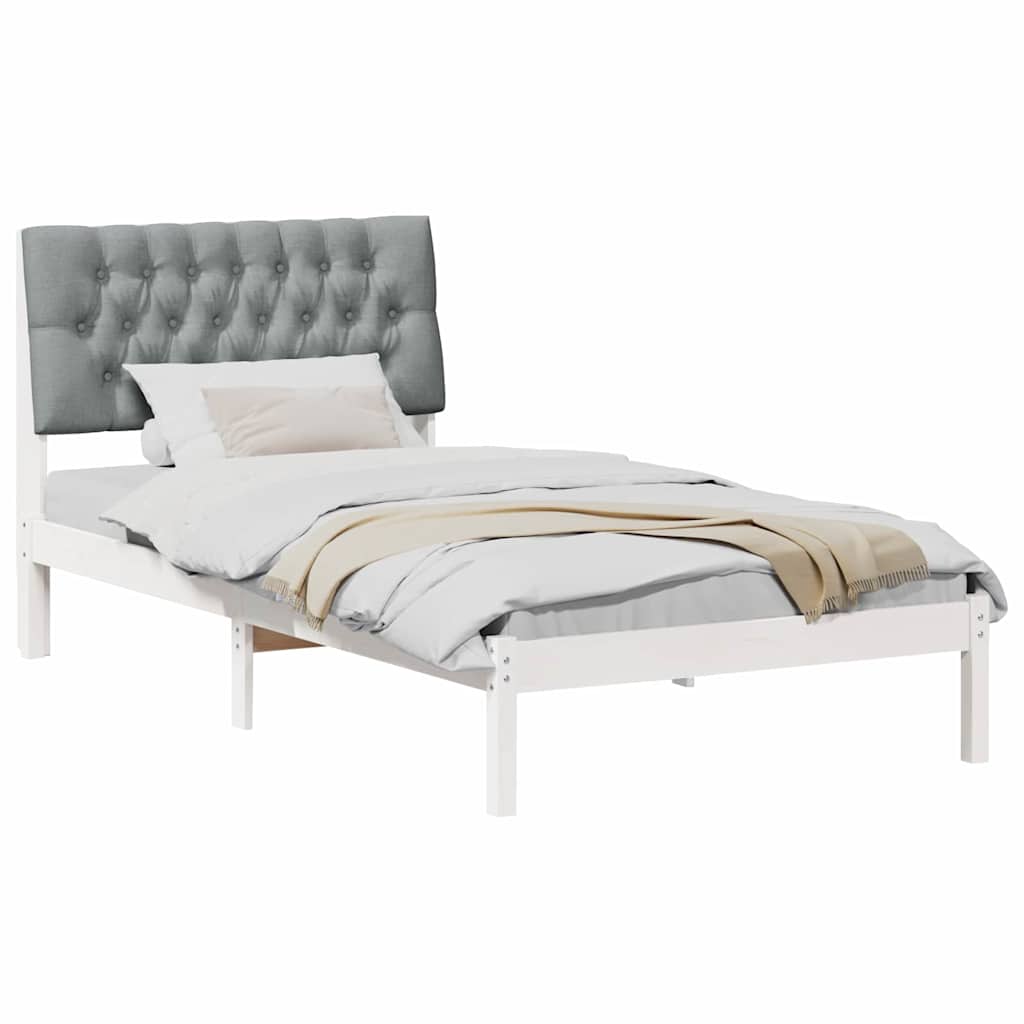 Sängram med Klädd Huvudgavel Vit 100 x 200 cm Massiv furu