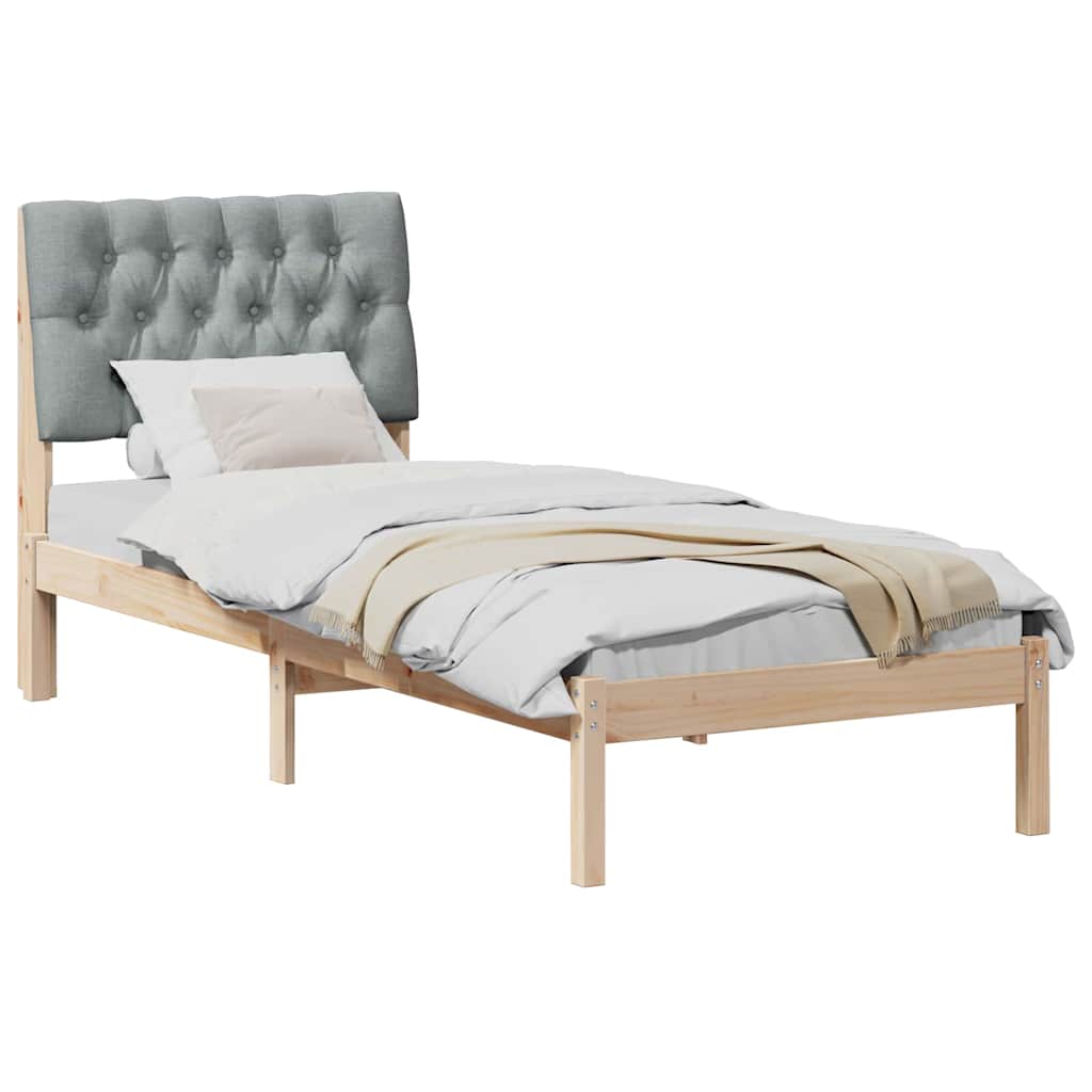 Sängram med Klädd Huvudgavel Brun 75 x 190 cm Massiv furu