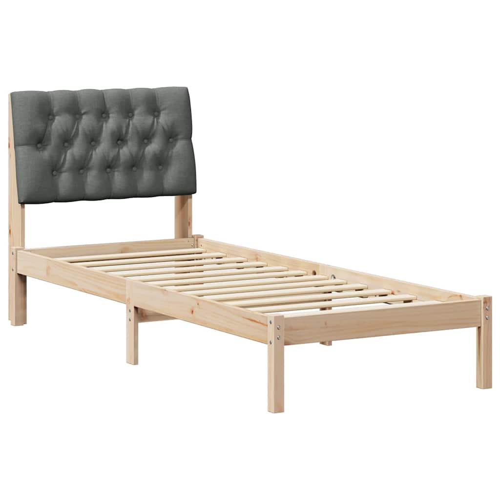Sängram med Klädd Huvudgavel Brun 75 x 190 cm Massiv furu