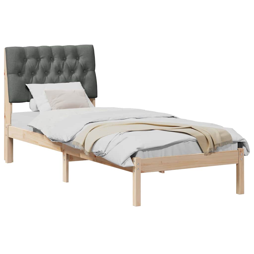 Sängram med Klädd Huvudgavel Brun 75 x 190 cm Massiv furu