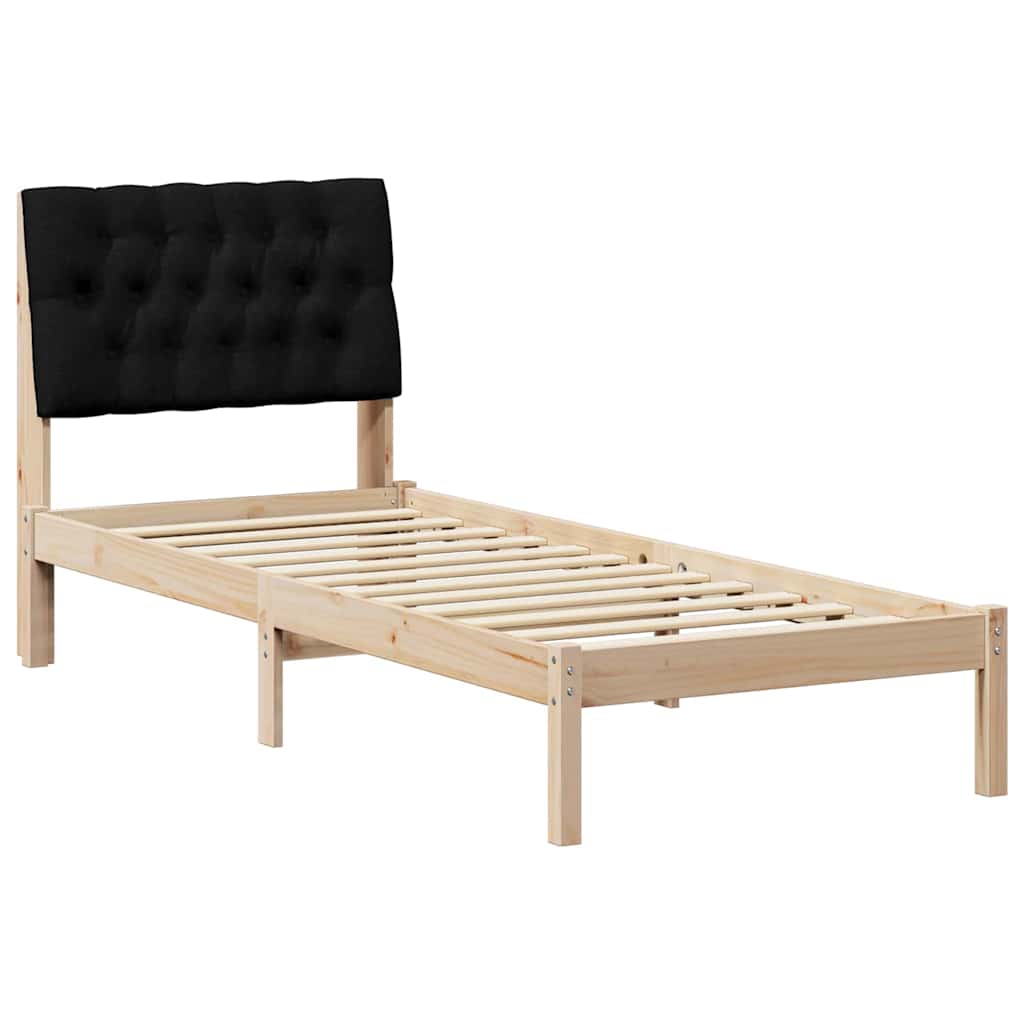Sängram med Klädd Huvudgavel Brun 75 x 190 cm Massiv furu