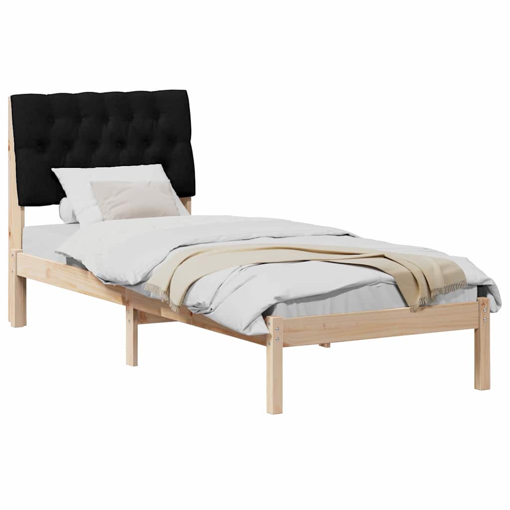 Sängram med Klädd Huvudgavel Brun 75 x 190 cm Massiv furu
