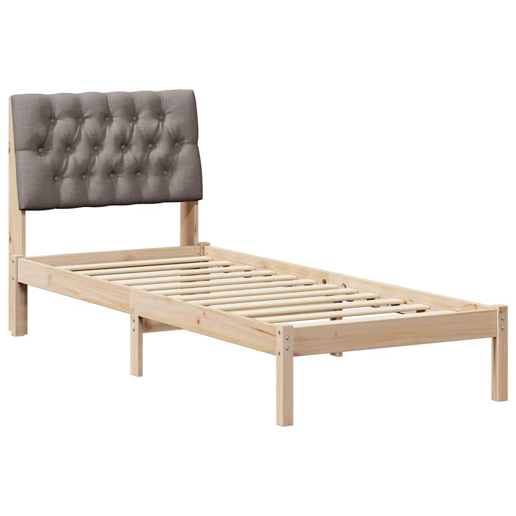 Sängram med Klädd Huvudgavel Brun 75 x 190 cm Massiv furu
