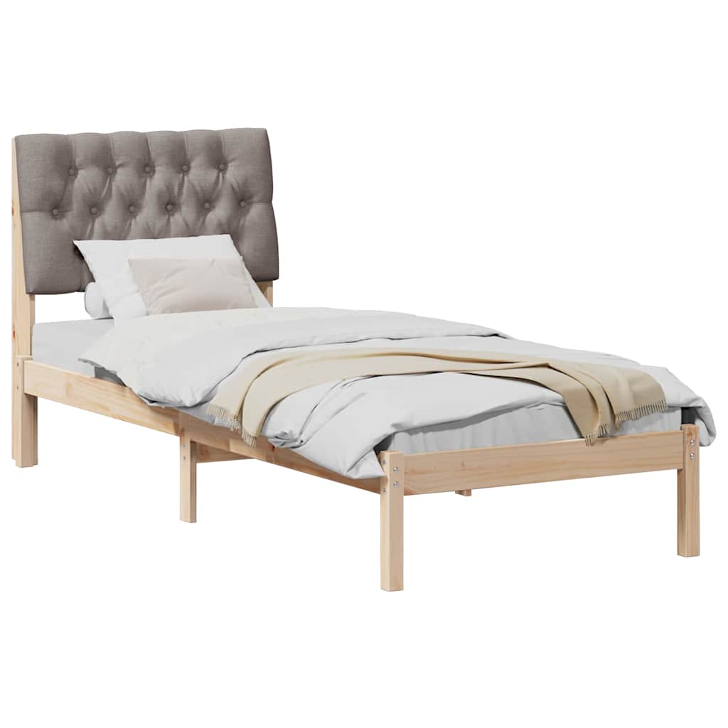 Sängram med Klädd Huvudgavel Brun 75 x 190 cm Massiv furu