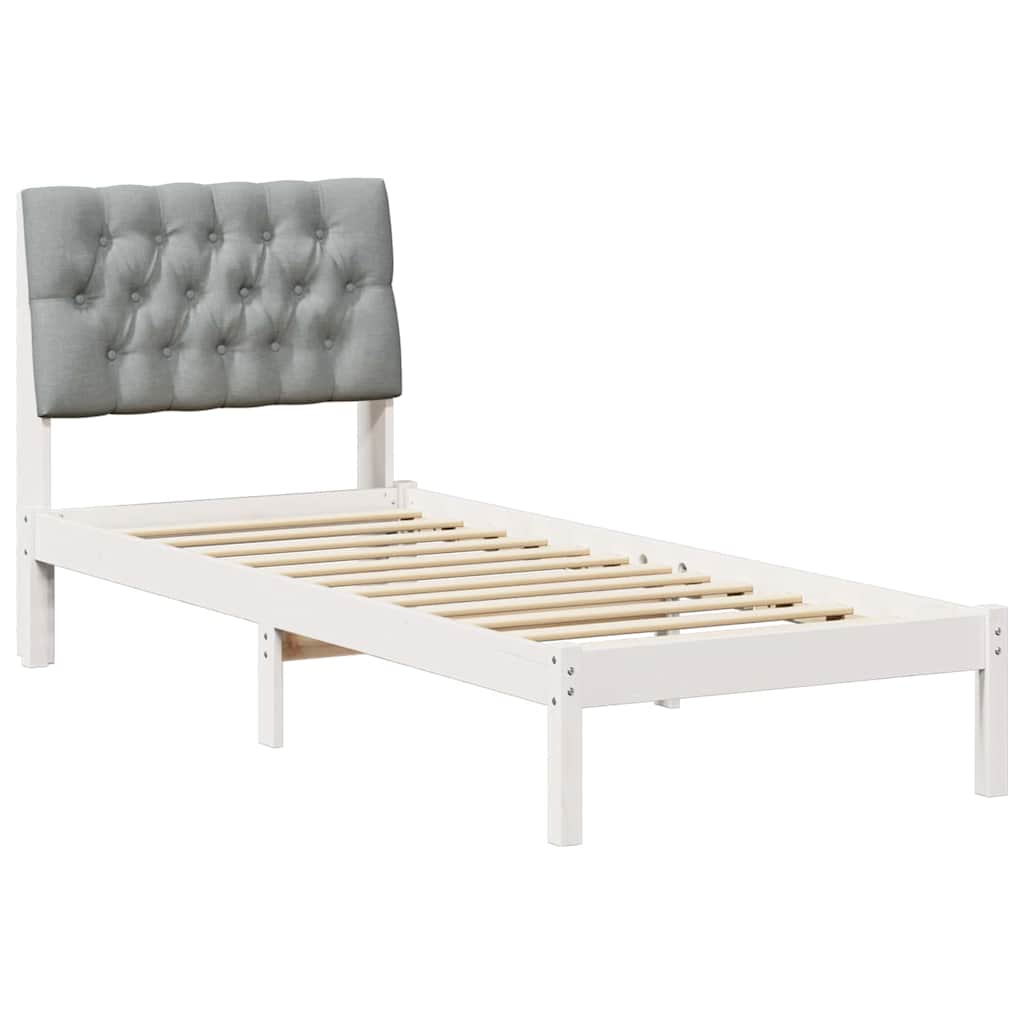 Sängram med Klädd Huvudgavel Vit 75 x 190 cm Massiv furu