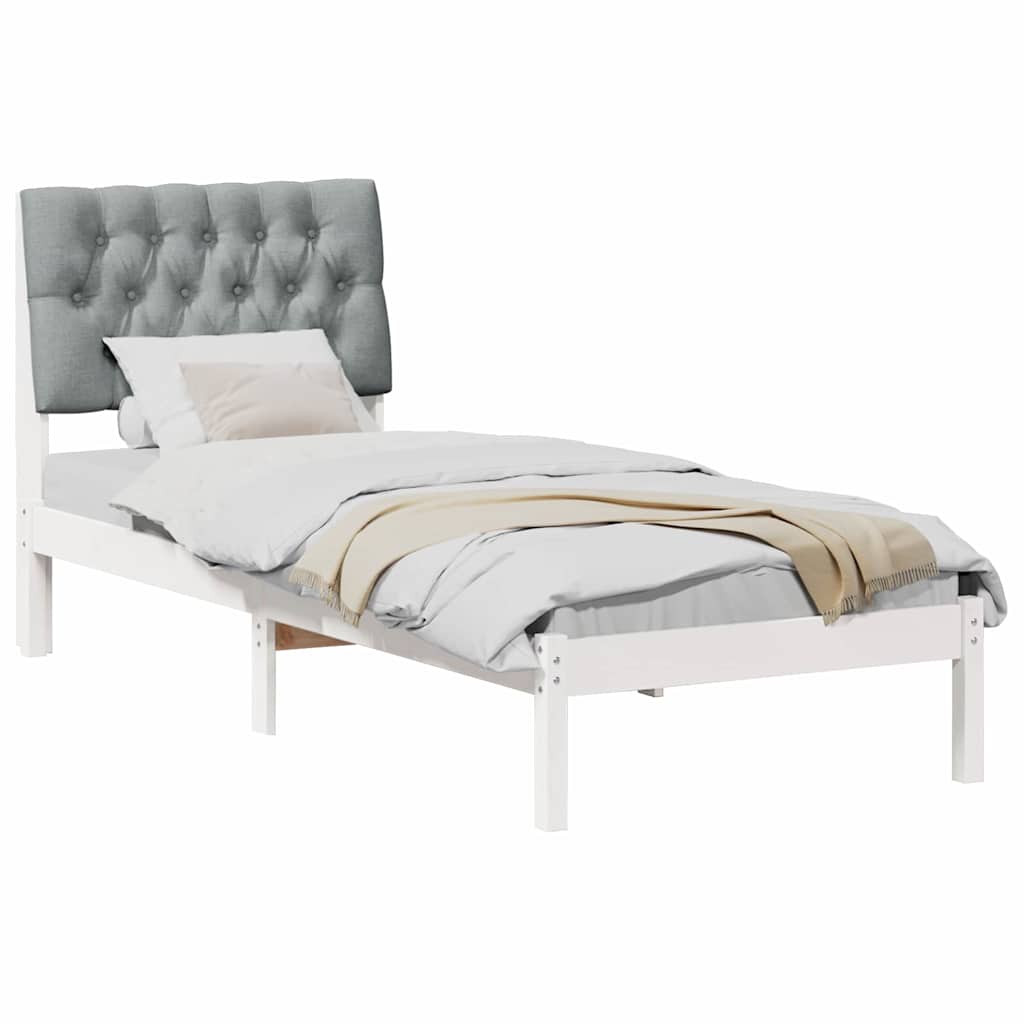 Sängram med Klädd Huvudgavel Vit 75 x 190 cm Massiv furu